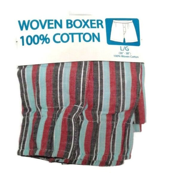Mens Size  XL 40 42 Boxer Shorts Woven 100% Cotton Red Blue Black Stripes NEW - Picture 1 of 3